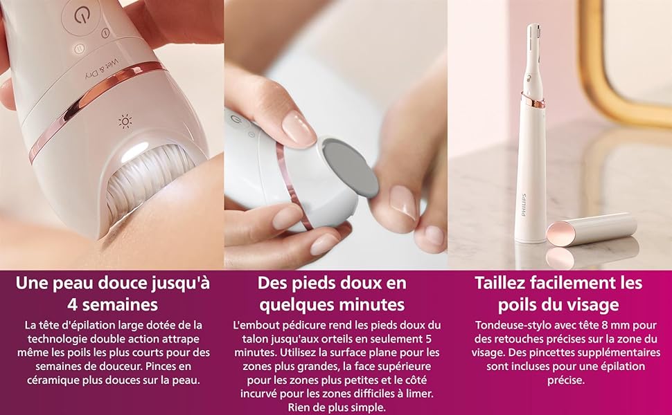 Philips Series 9000 - set beauté, Epilateur tout-en-un pour le corps, le visage et les pieds, appareil Wet & Dry sans fil pour épilation et soin de la peau, avec 12 accessoires, (modèle BRE740/90)