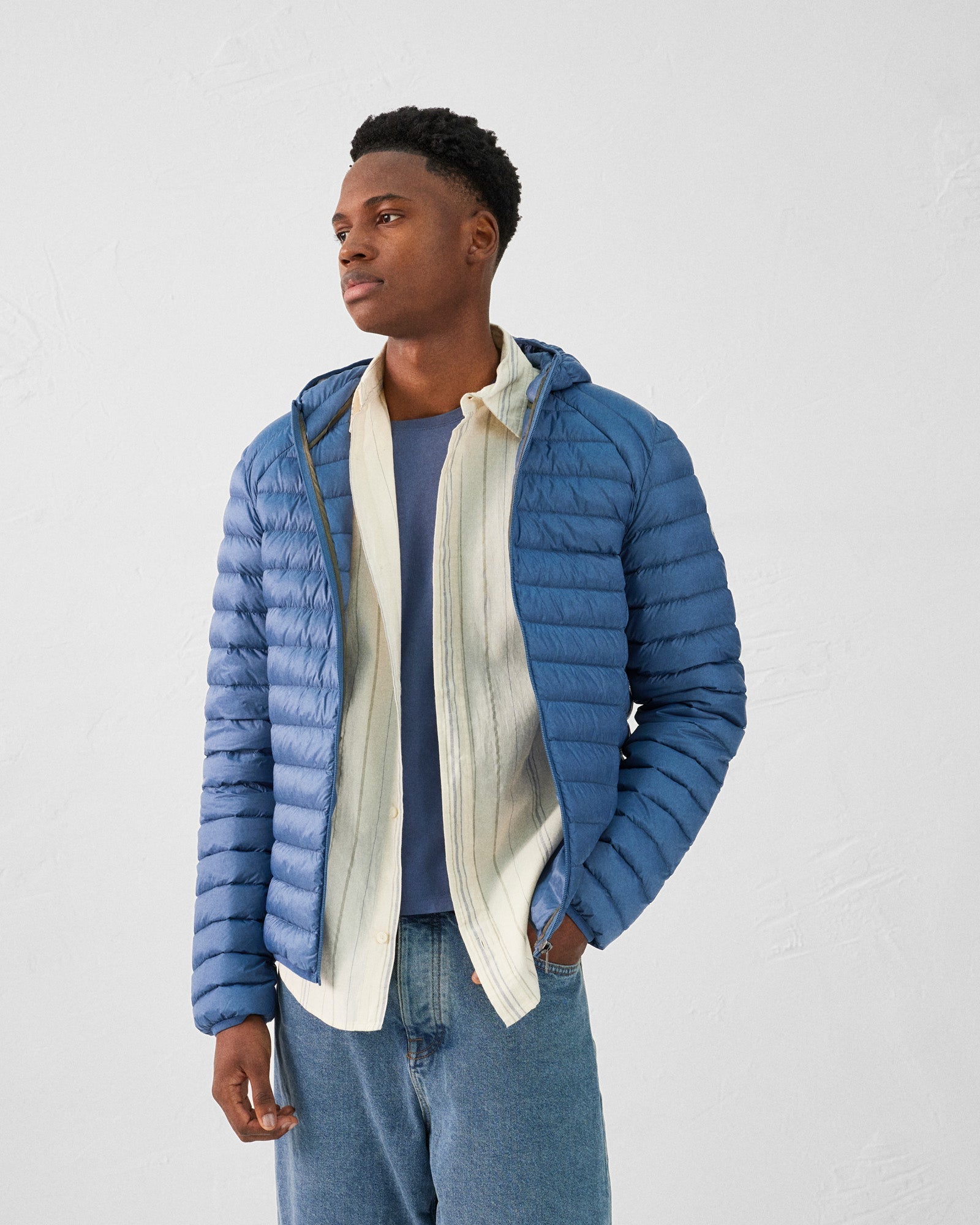 Doudoune légère à capuche Bleu jeans Nico