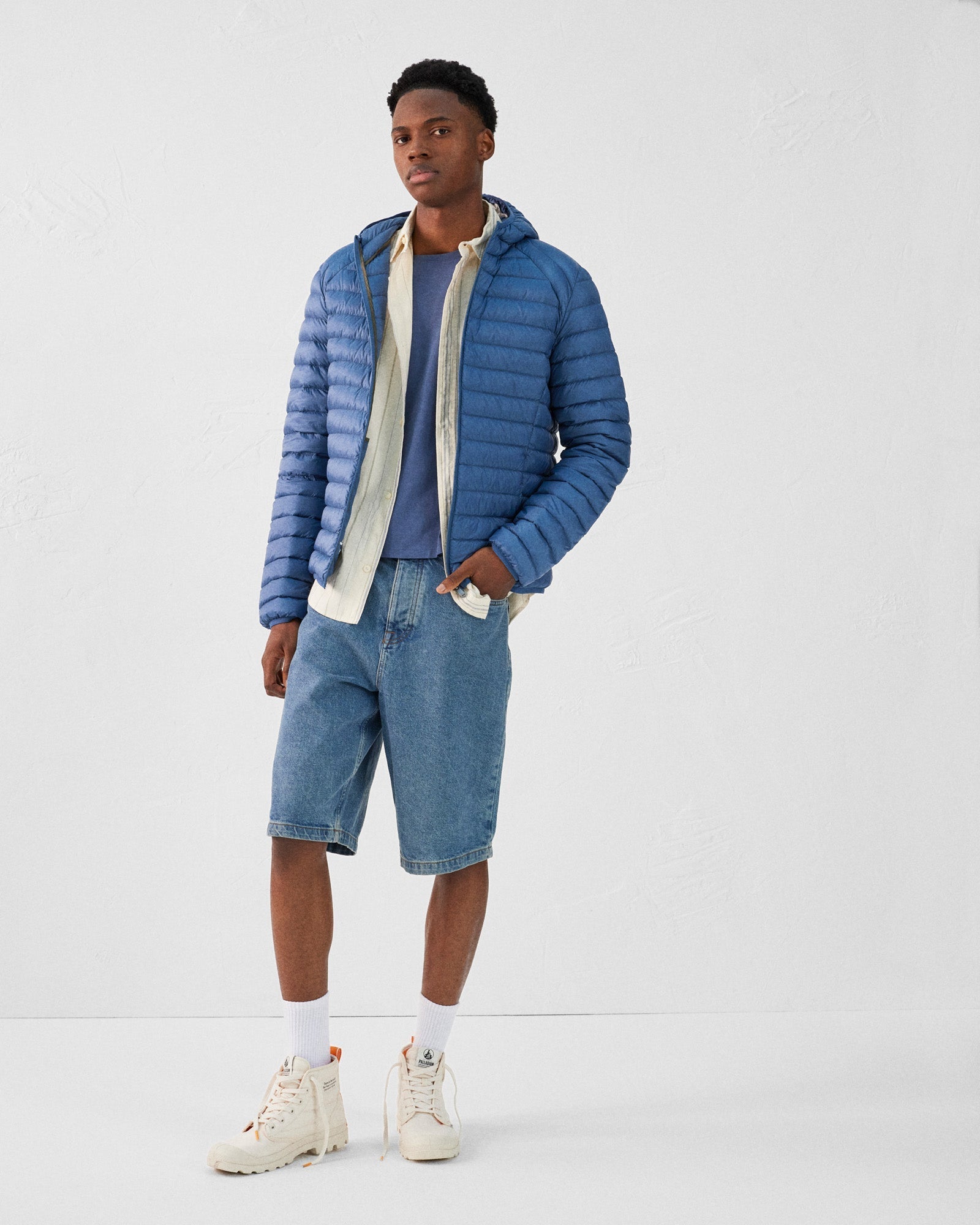 Doudoune légère à capuche Bleu jeans Nico