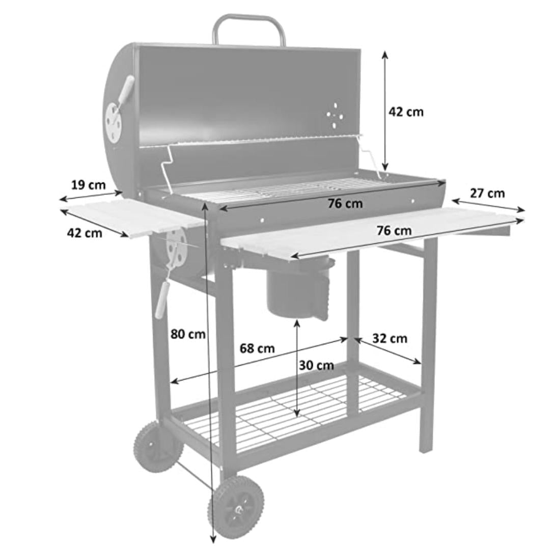 Barbecue Chariot - BBQ au charbon de bois à roulette avec couvercle / plateau de bois