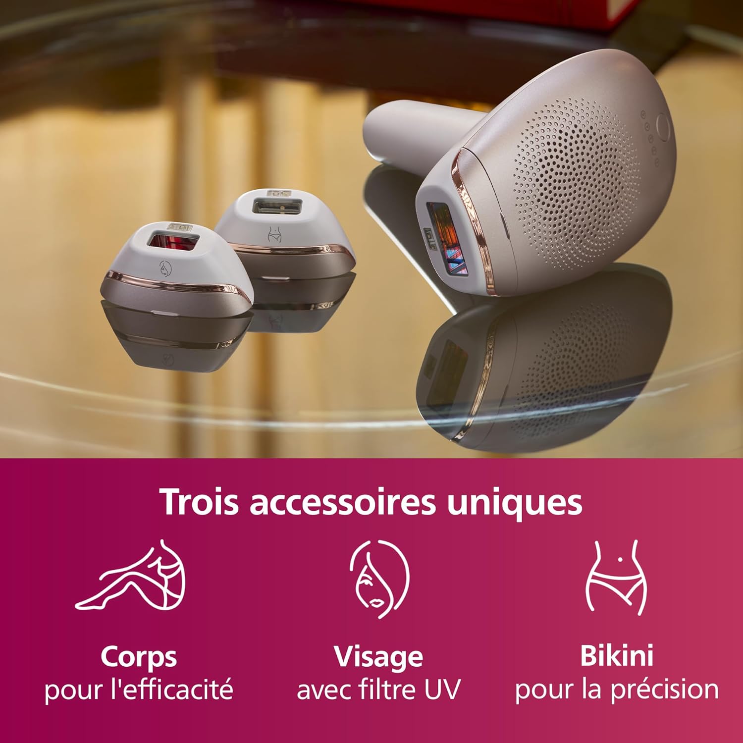 Philips Lumea série 7000, Épilateur à lumière pulsée, alternative à l'épilation laser, 3 embouts pour le corps, le visage et le maillot, modèle SC1999/00